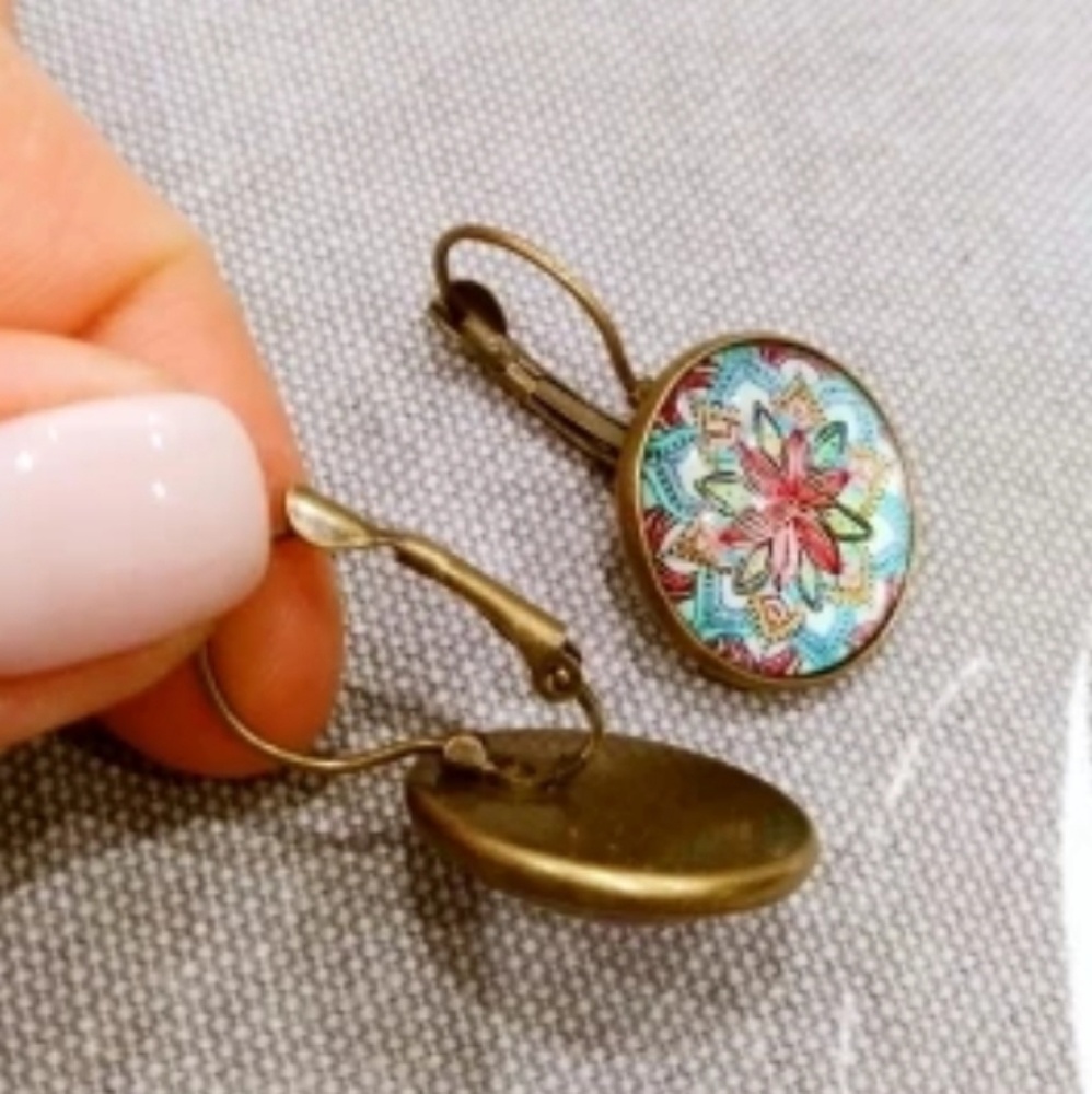 Vibrant Bohemian Peacock Round Drop Earrings - Picture 3 of 3